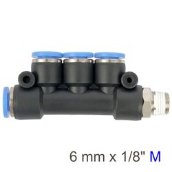 Pu Hose Fitting Manifold 4 X 6mm Port X 1/8'm